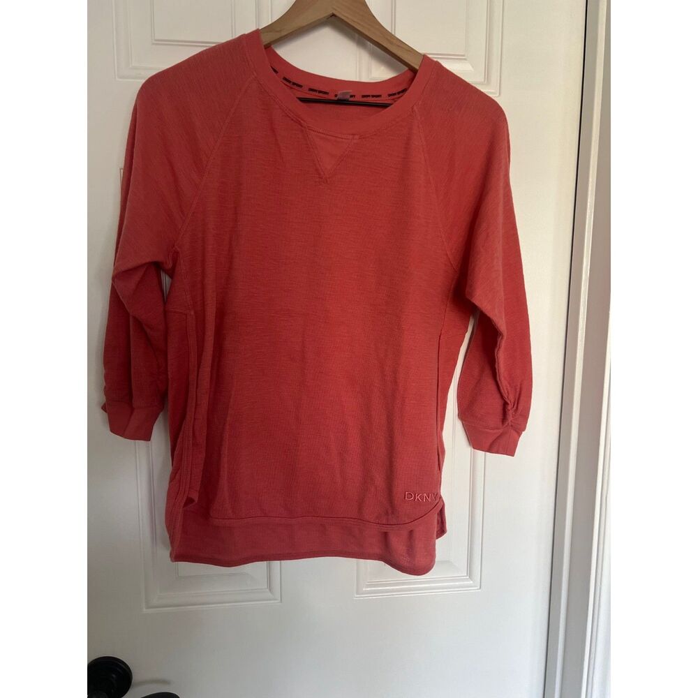 DKNY Sport Coral Pink Waffle Knit Pullover Sweatshirt - Women's Medium